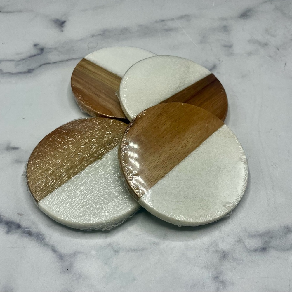 Set of 4 marble & wood coasters - Picture 9 of 9